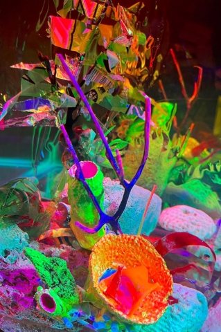 "Faux Ecologies + Artificial Reefs of the Metaverse_Obscene Plasticene Daydream_ #7 " 2022 Photograph.Glossy pigment print mounted on aluminum with UV plexiglass edition of 7 + 2 AP 42" H (x) 27.94" W [dNASAb]