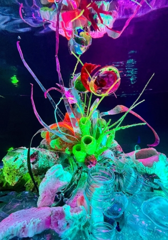 "Faux Ecologies + Artificial Reefs of the Metaverse_Obscene Plasticene Daydream_ #4 " 2022 Photograph.Glossy pigment print mounted on aluminum with UV plexiglass edition of 7 + 2 AP 48" H (x) 33.6" W [dNASAb]
