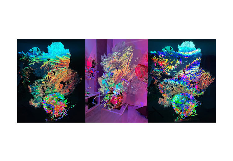 [dNASAb] video sculpture_" Anthropocene polyps; Filter feeding pixelated plankton_Obscene Plasticene Daydream" 2023